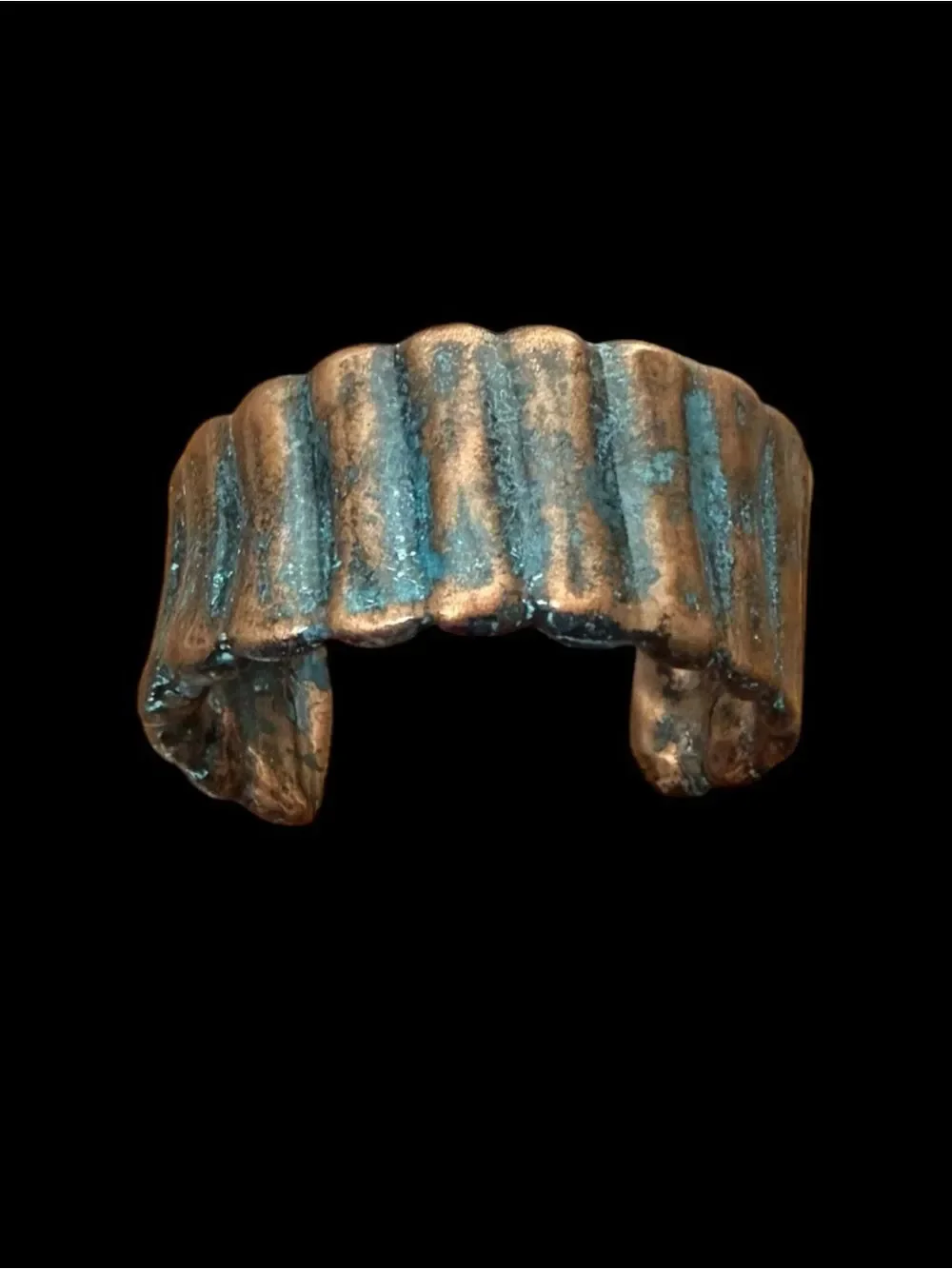 Western Turquoise Patina Copper Statement Cuff Bracelet USA Handmade